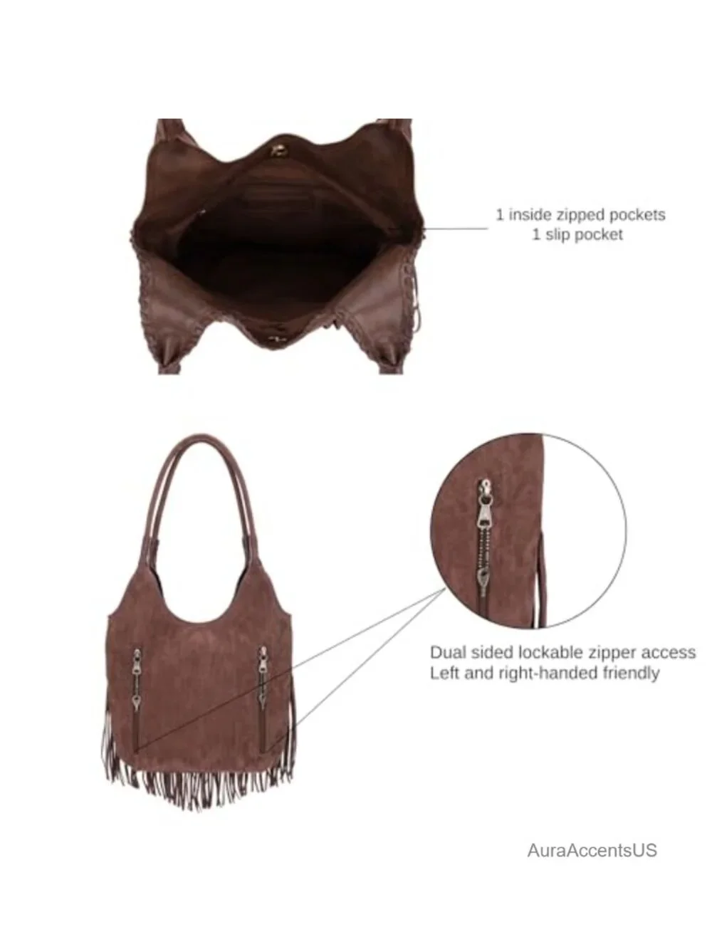 Suede Fringe Hobo Tote Shoulder Bag with Tassels